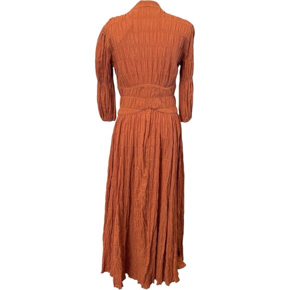 CULT GAIA Willow Ruched Panelled Cotton Blend Dress In Spice Size M - Picture 11 of 14